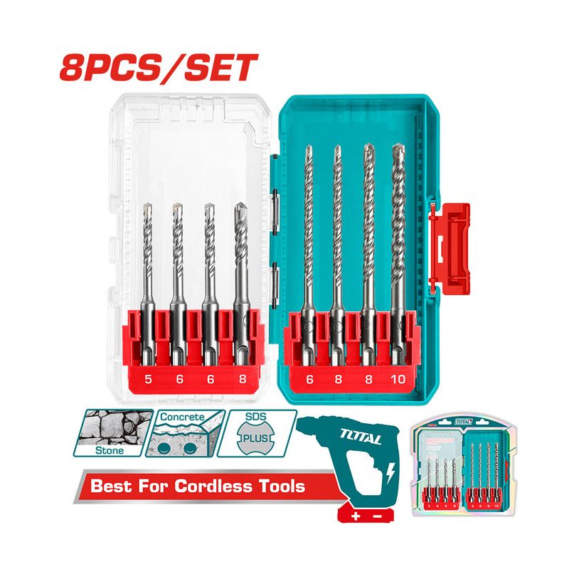 TOTAL TOOLS - Set 8 Piezas Brocas SDS Plus TOTAL