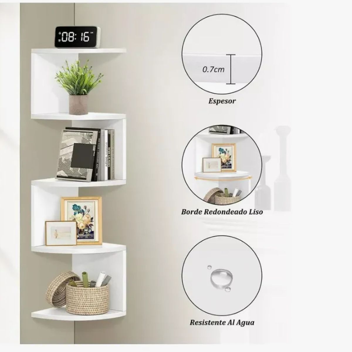 GENERICO - Repisa Esquinero Flotante 5 Niveles Decoración Moderna Blanco