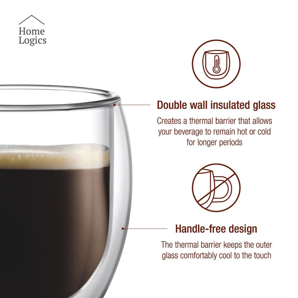 HOME LOGICS - Set 4 Vasos De Vidrio Doble Pared 200ml Café Té Home Logics Kiosclub