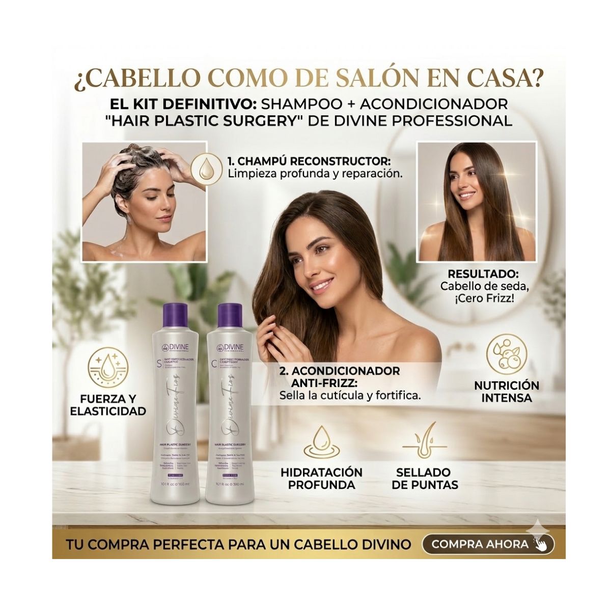 DIVINE PROFESSIONAL - PACK Shampoo y Acondicionador Anti-Frizz Divine Professional 300 Ml C/U