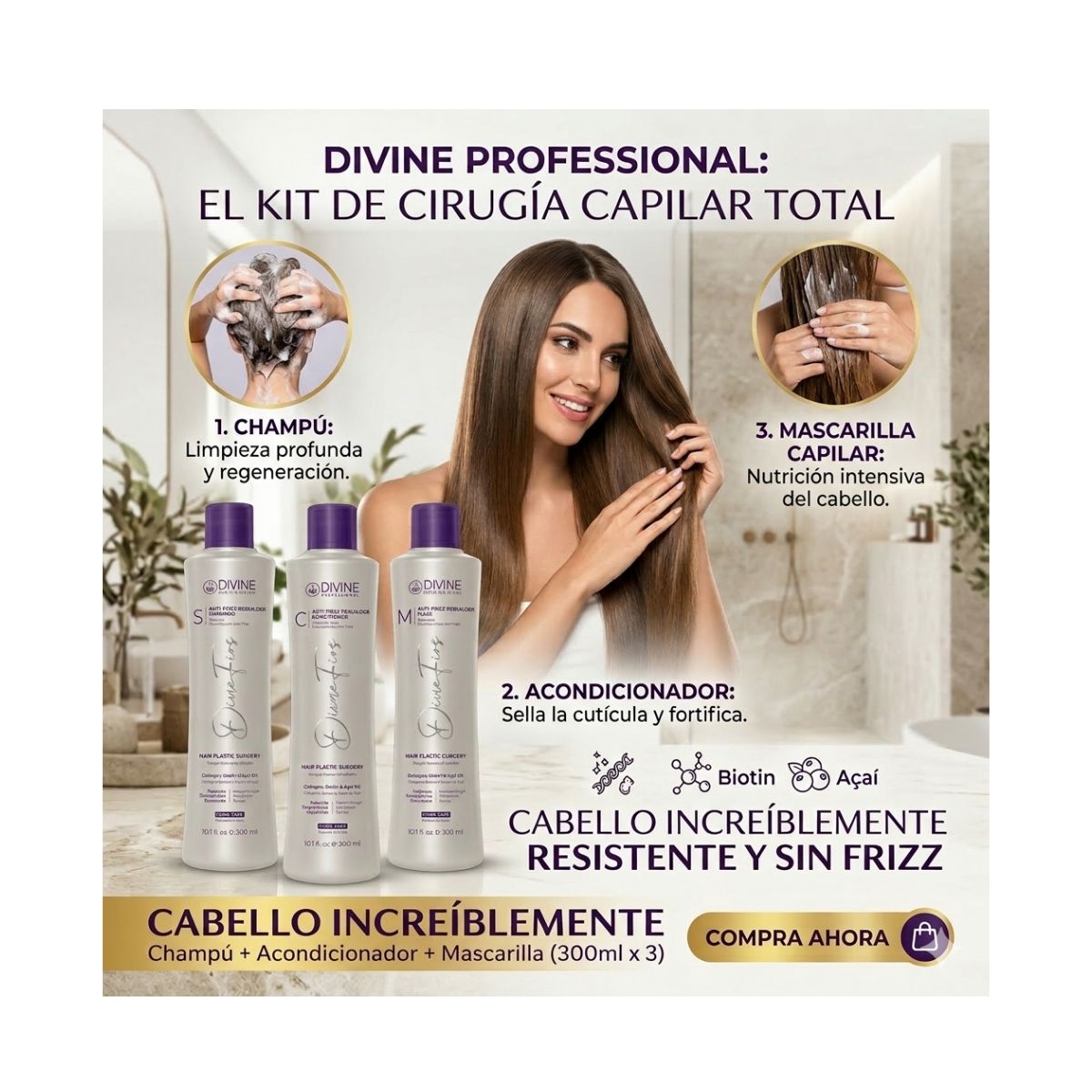 DIVINE PROFESSIONAL - PACK Shampoo + Acondicionador + Mascara Divine Professional 300 Ml C/U