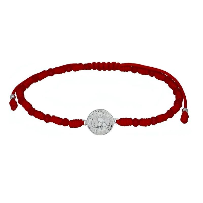 GENERICO - Pulsera Hilo Rojo San Benito Plata 925 Con Cristales Rojos