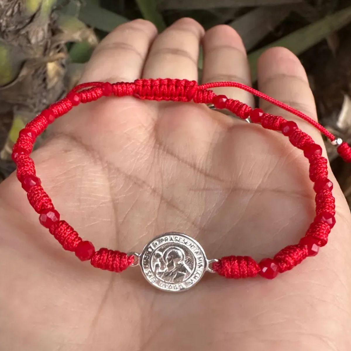 GENERICO - Pulsera Hilo Rojo San Benito Plata 925 Con Cristales Rojos