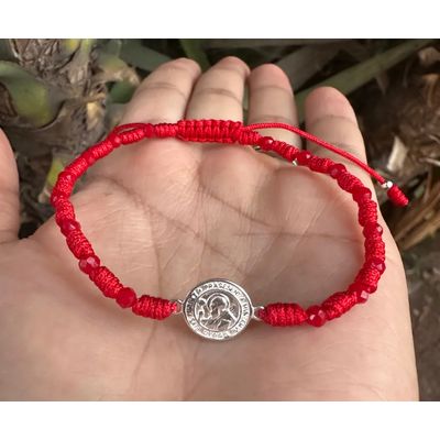 Imagen 2 del producto Pulsera Hilo Rojo San Benito Plata 925 Con Cristales Rojos