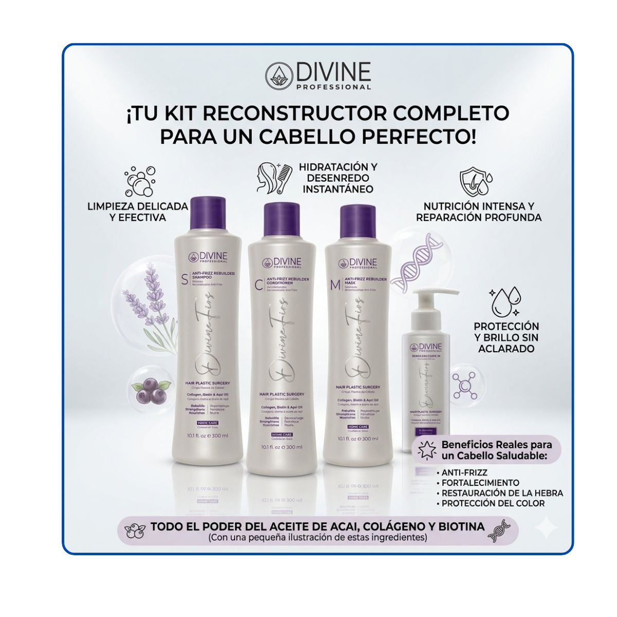 DIVINE PROFESSIONAL - PACK Shampoo + Acondicionoador + Mascara + Leave-In Divine Professional