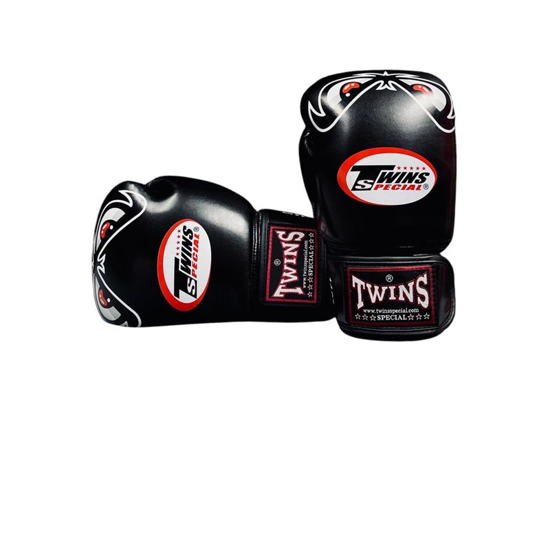 TWINS - Guantes Twins Special Bad Eyes 100% Cuero Boxeo Muay Thai BLACK 14 OZ