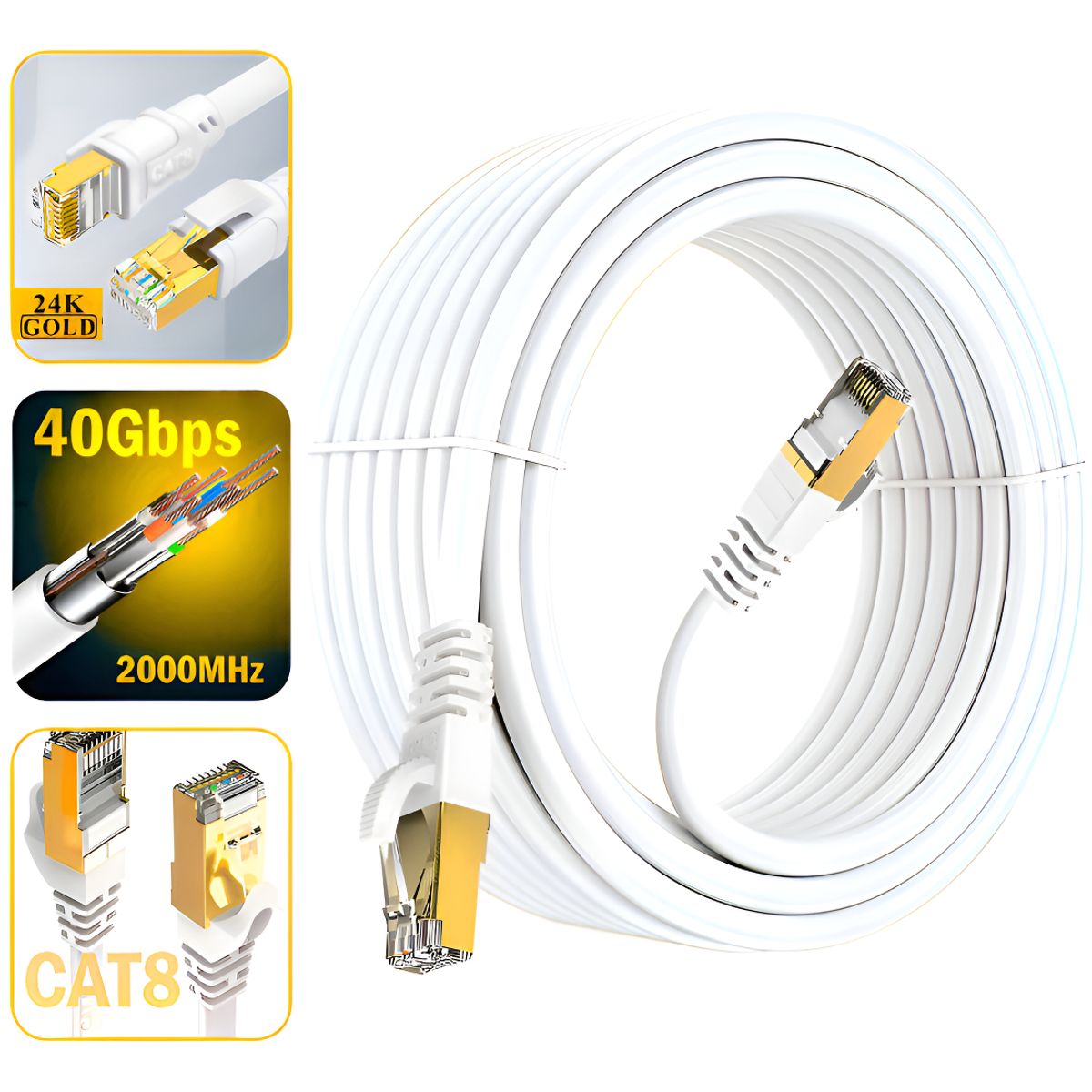GENERICO - Cable De Red Cat8 Aspor Utp Oro 24k 10mts Wifi7 40gbps Sftp