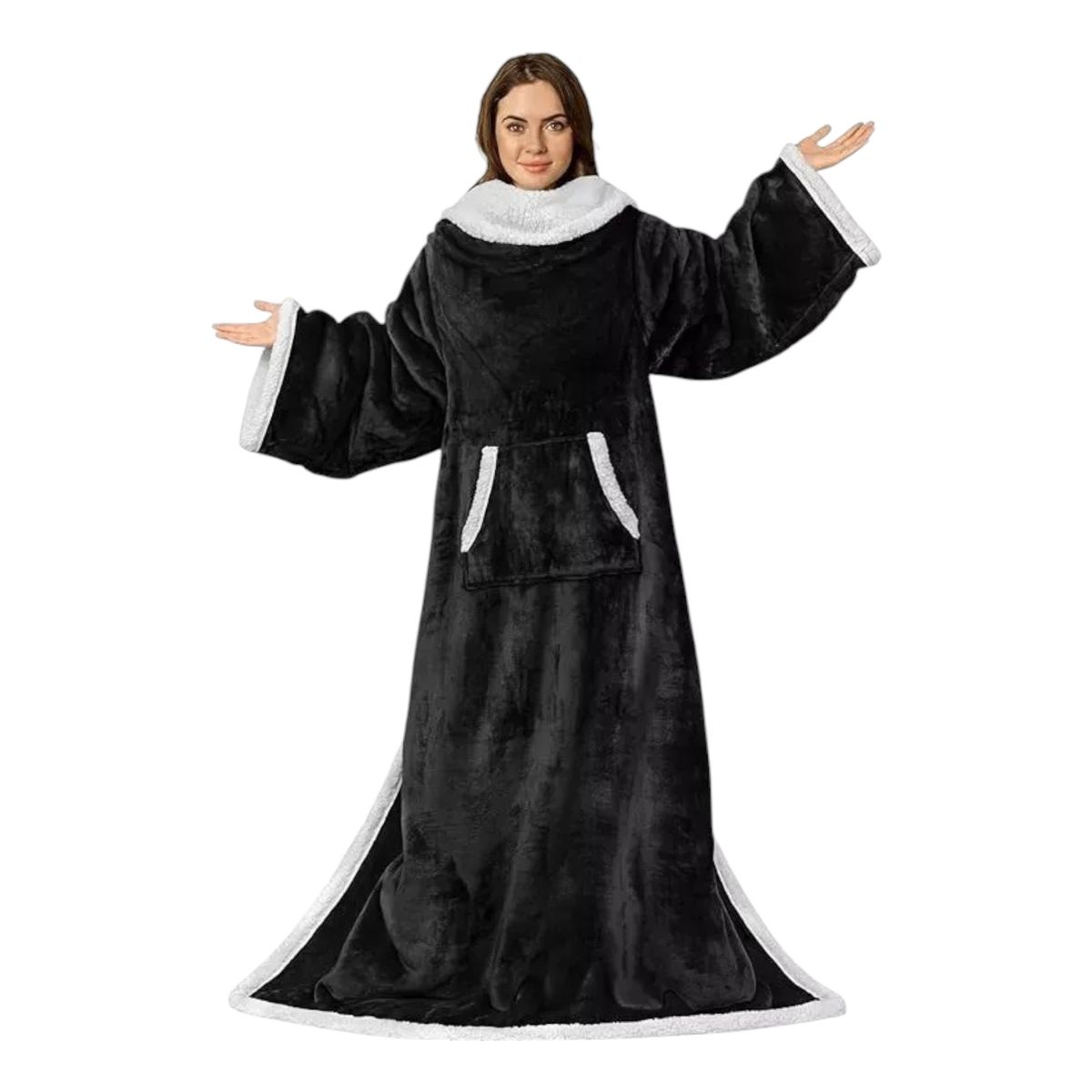 GENERICO - Manta De Sherpa Chiporro Con Mangas Y Bolsillo Para Los Pies