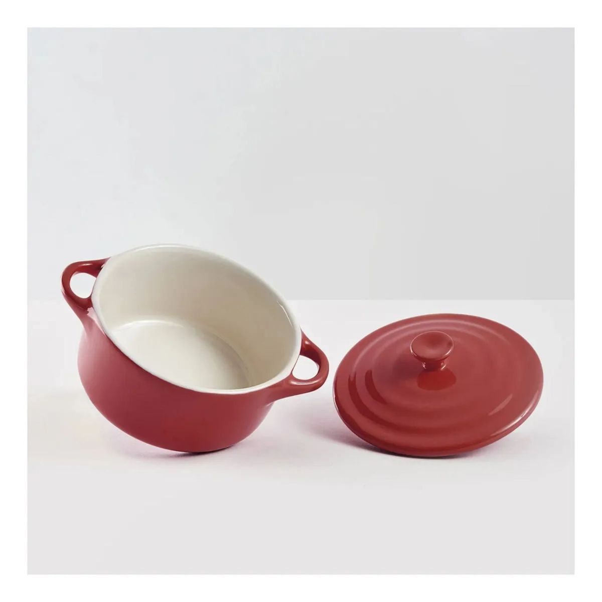 KITCHENWARE - 4 Pocillos / Ramekin De Cerámica Con Tapa Rojo Horno