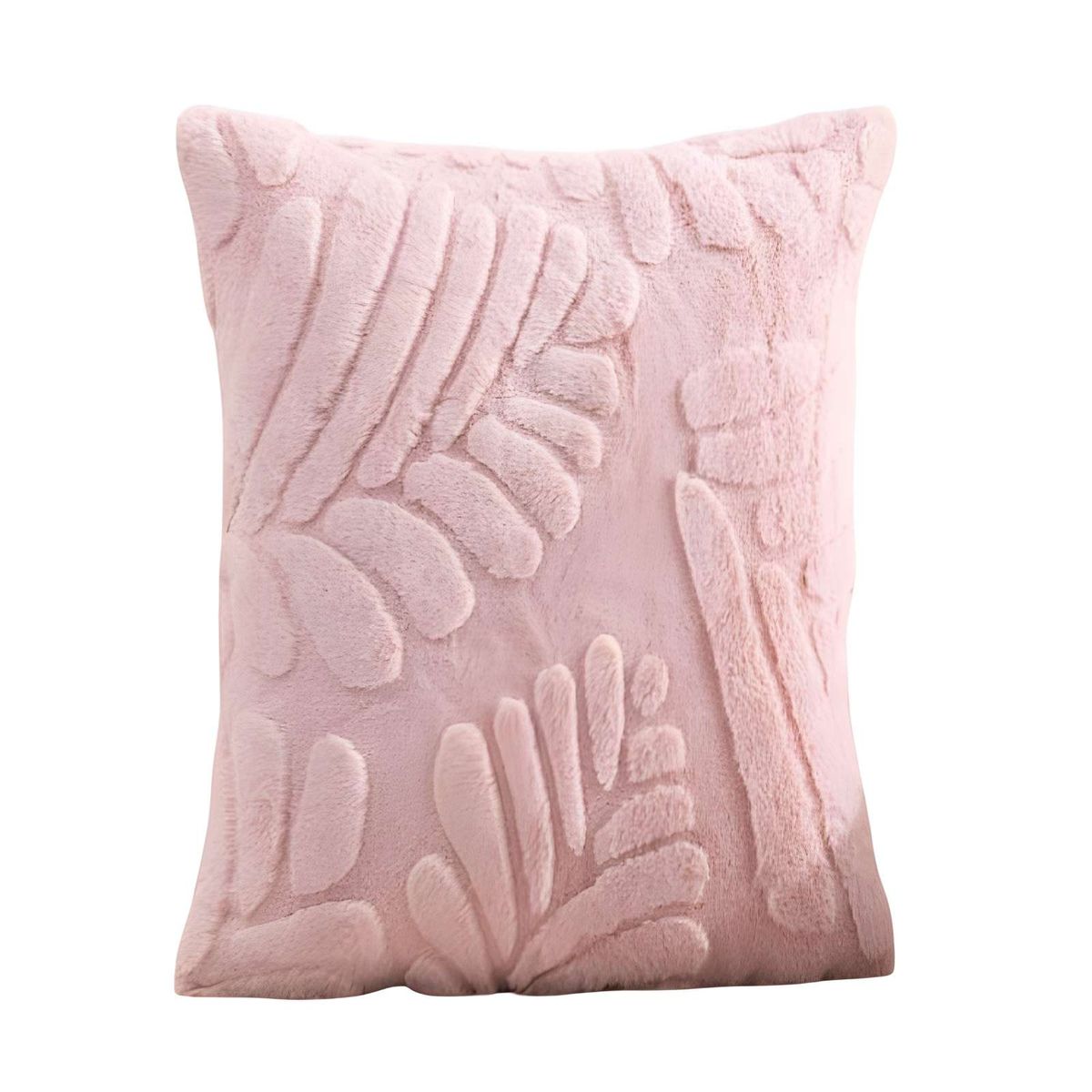 GENERICO - SET DE 4 FUNDAS PELUDAS DE HOJA MODERNA 45X45 ROSA