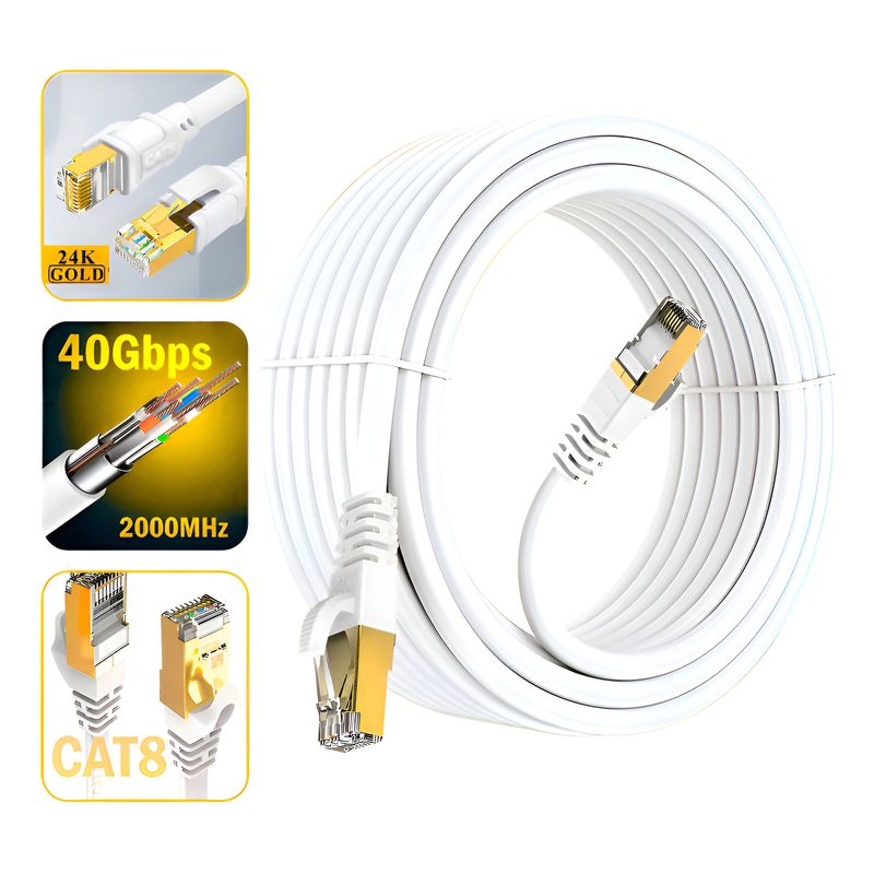 GENERICO - Cable De Red Cat8 Utp Oro 24k De 20mts Wifi7 40gbps Sftp