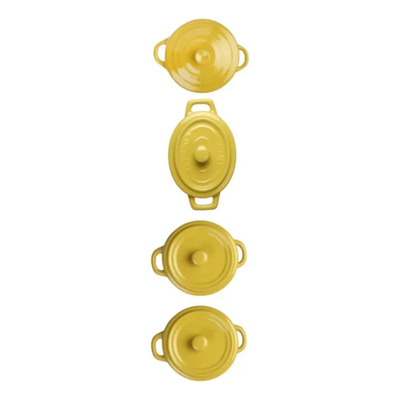KITCHENWARE - 4 Pocillos / Ramekin De Cerámica Con Tapa Amarillo Horno