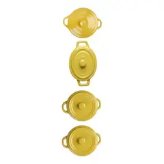KITCHENWARE - 4 Pocillos / Ramekin De Cerámica Con Tapa Amarillo Horno