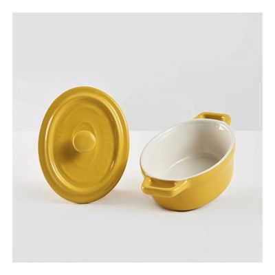 Imagen 2 del producto 4 Pocillos / Ramekin De Cerámica Con Tapa Amarillo Horno