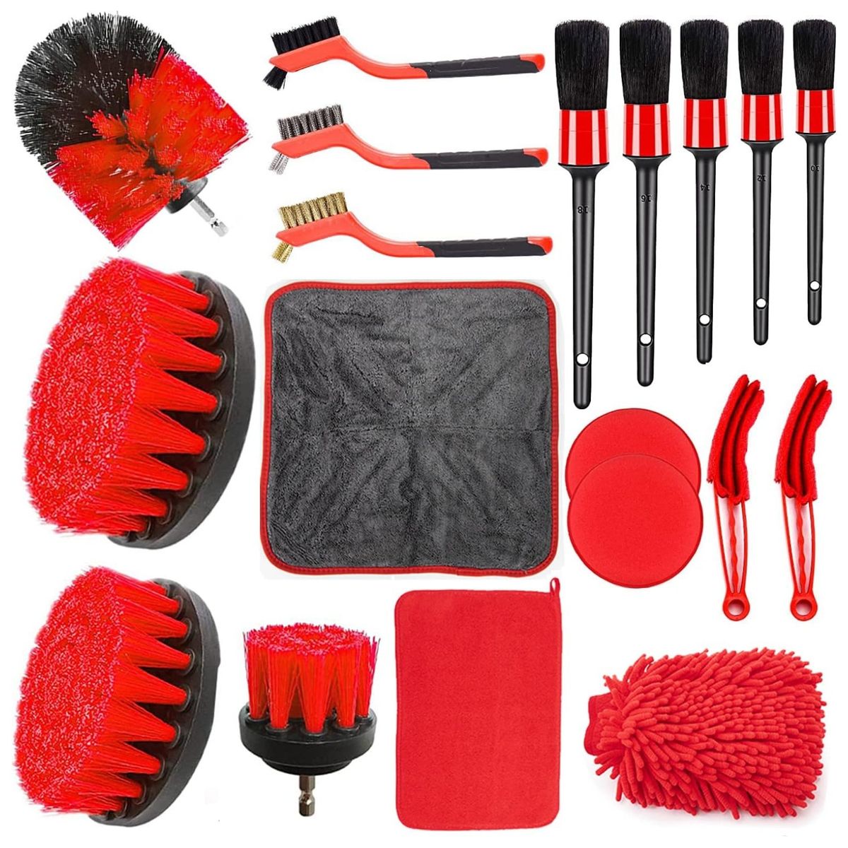 GENERICO - Set 18 Piezas Limpieza de Auto Hogar Cepillos para Taladro
