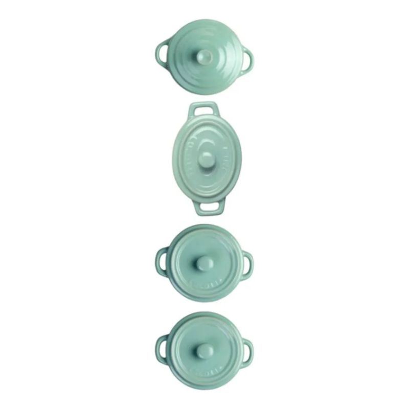 KITCHENWARE - 4 Pocillos / Ramekin De Cerámica Con Tapa Horno Celeste