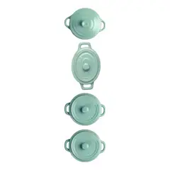 KITCHENWARE - 4 Pocillos / Ramekin De Cerámica Con Tapa Horno Celeste
