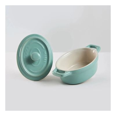 Imagen 2 del producto 4 Pocillos / Ramekin De Cerámica Con Tapa Horno Celeste