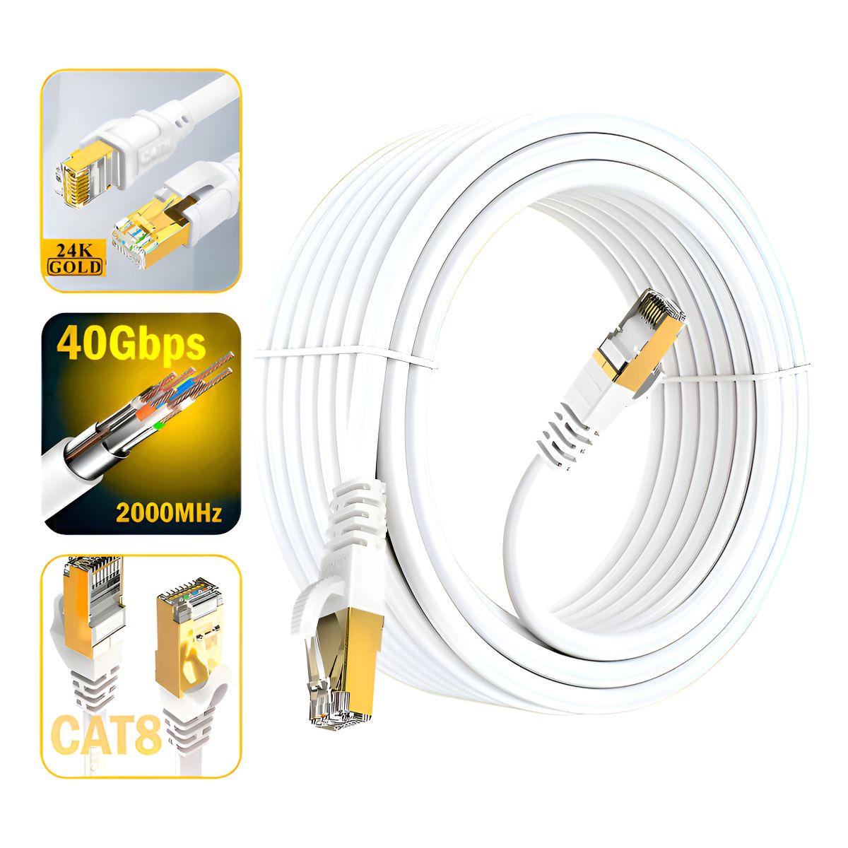 GENERICO - Cable De Red Cat8 Utp Oro 24k De 30mts Wifi7 40gbps Sftp