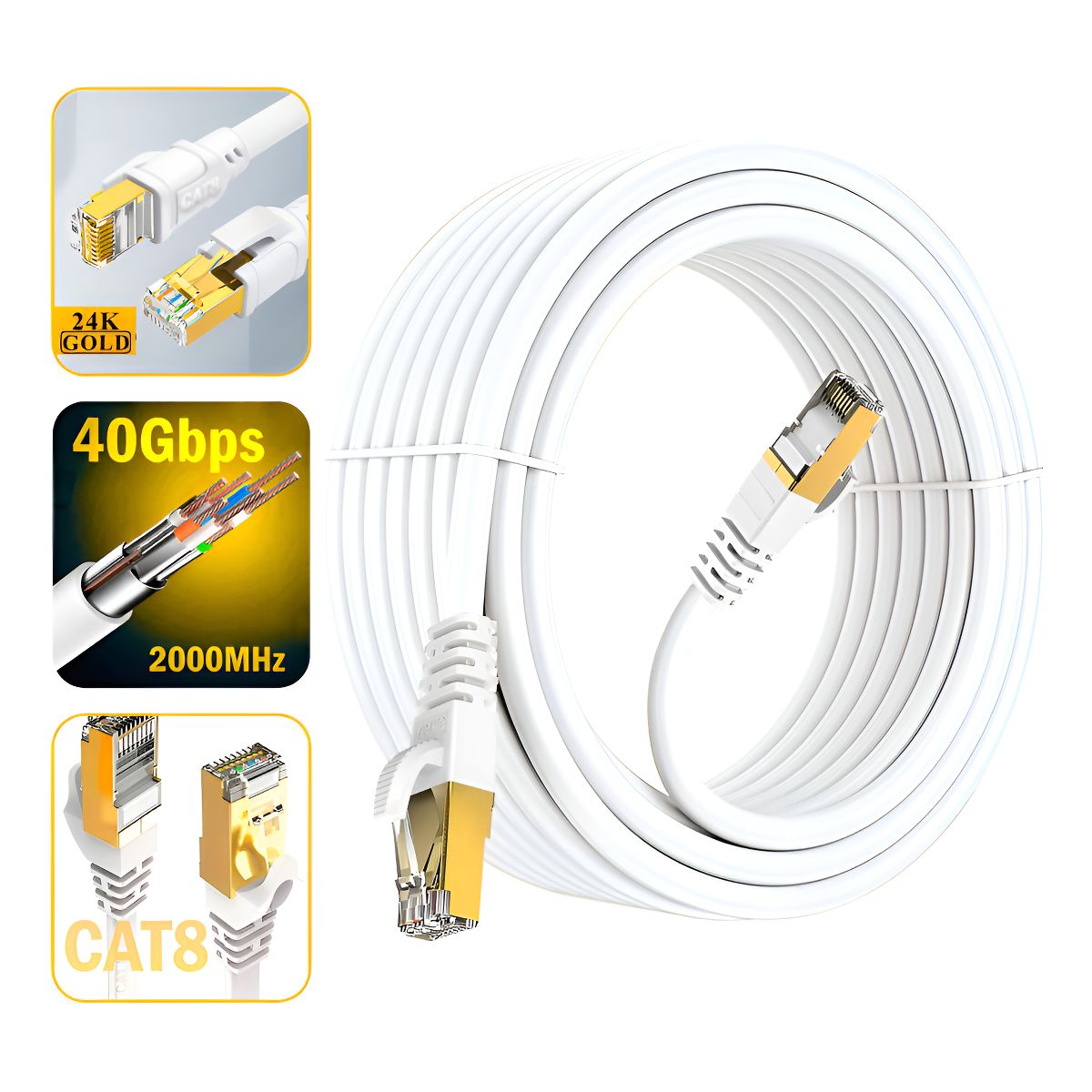 GENERICO - Cable De Red Cat8 Utp Oro 24k De 40mts Wifi7 40gbps Sftp