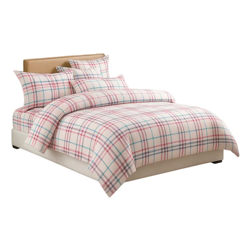 ALTERNATIVE - Juego Textil De Sábanas 800 Hilos 25 Plz Escocés Rosa Celeste 827