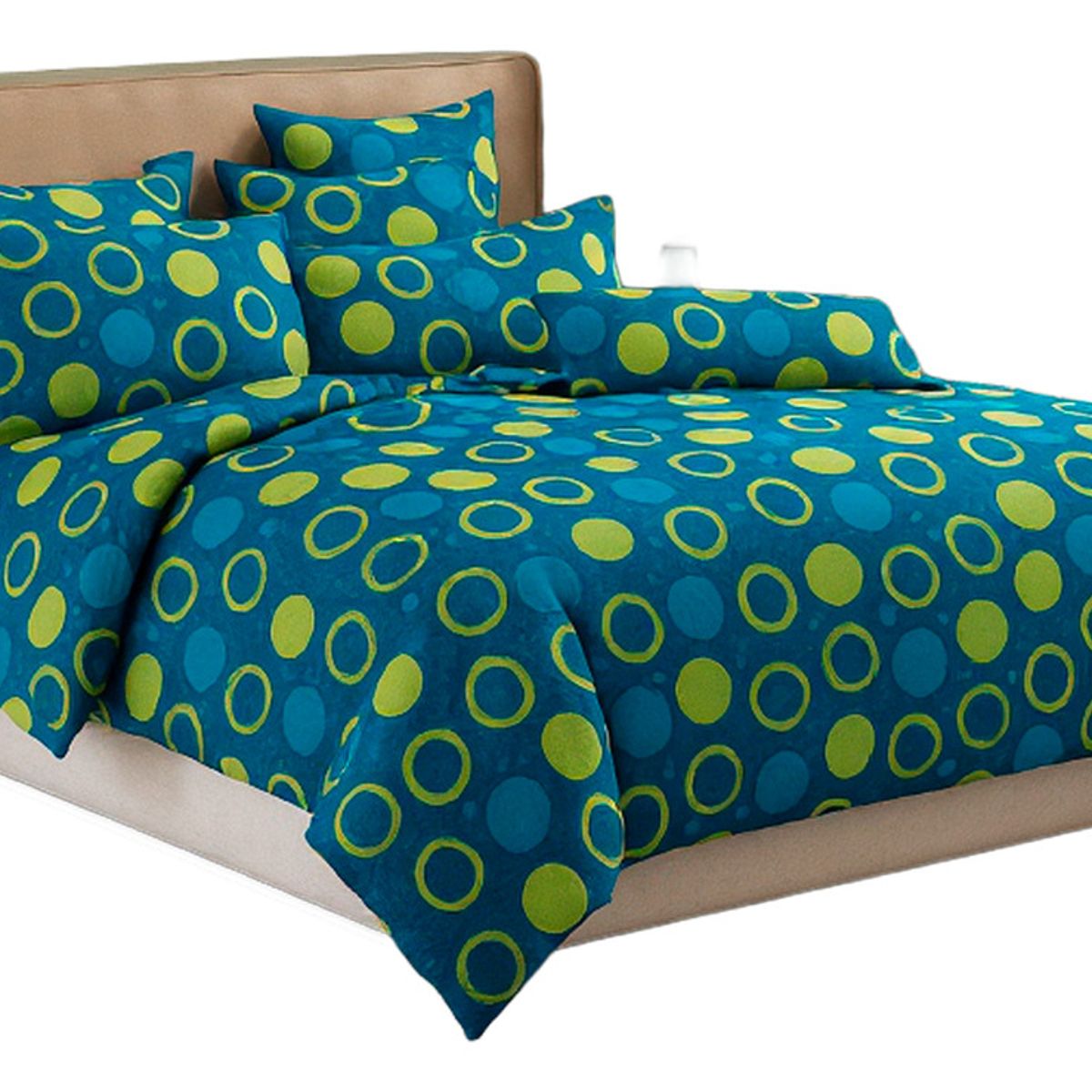 ALTERNATIVE - Juego Textil De Sábanas 800 Hilos 25 Plz Círculos Verde Azul 826