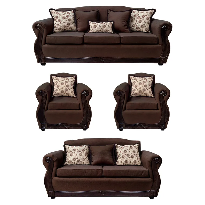 AMERICA DECORA - Living Con Resorte Estructural 9 Cuerpos Santi 4+3+1+1 Chenille Café Oscuro