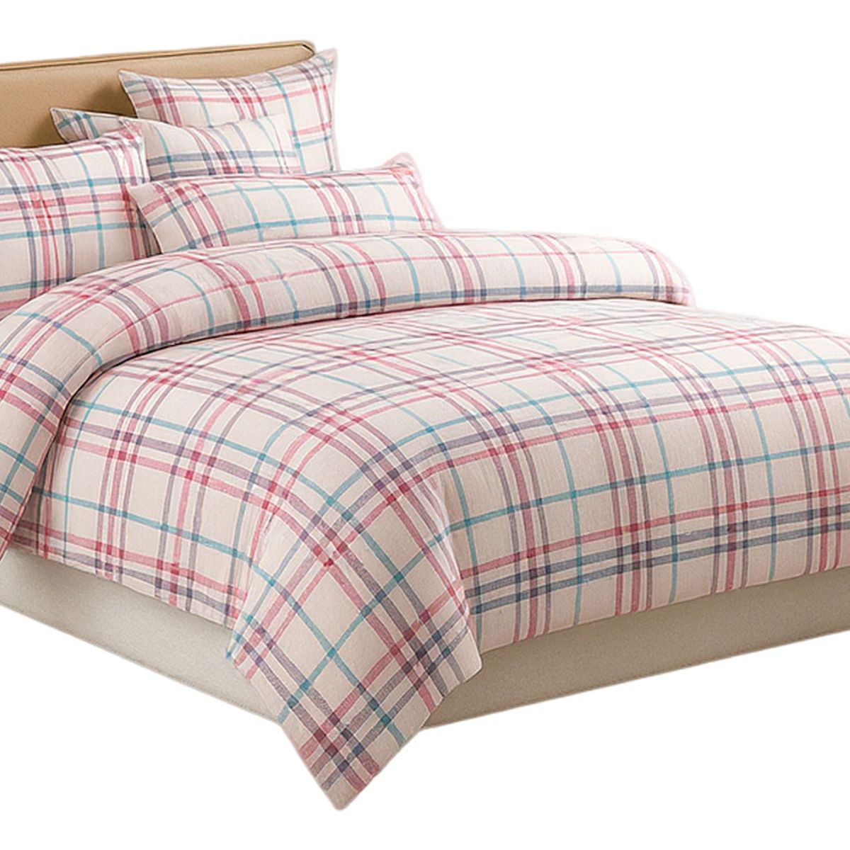 ALTERNATIVE - Conjunto De Sábanas 800 Hilos 25 Plz Escocés Rosa Celeste 827