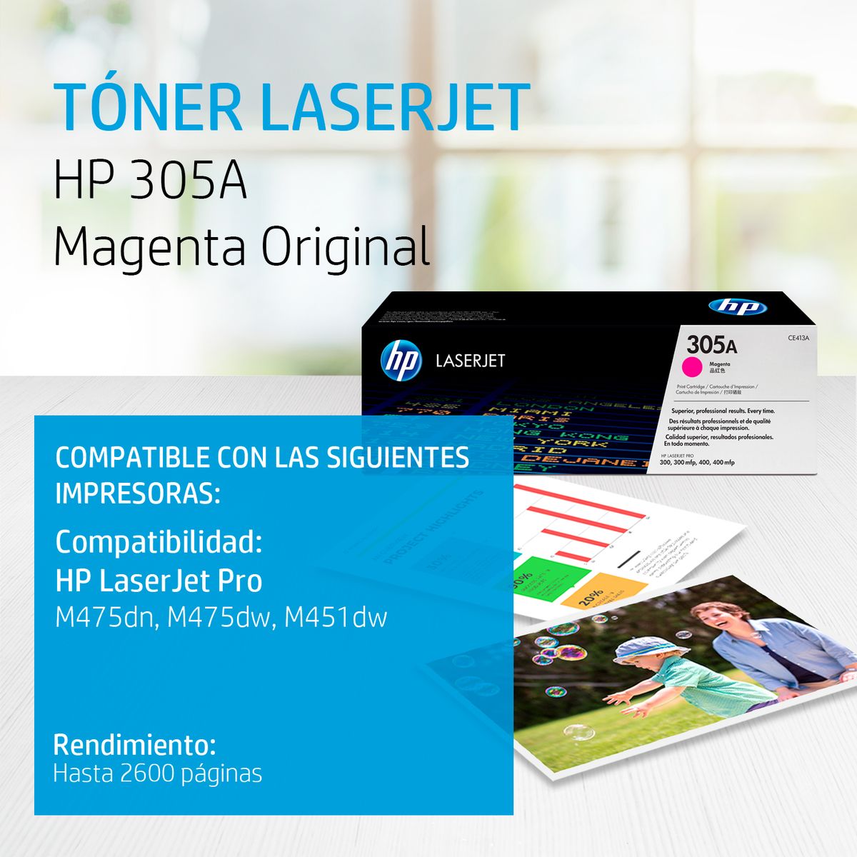 HP - Tóner HP 305A Magenta Laserjet Original