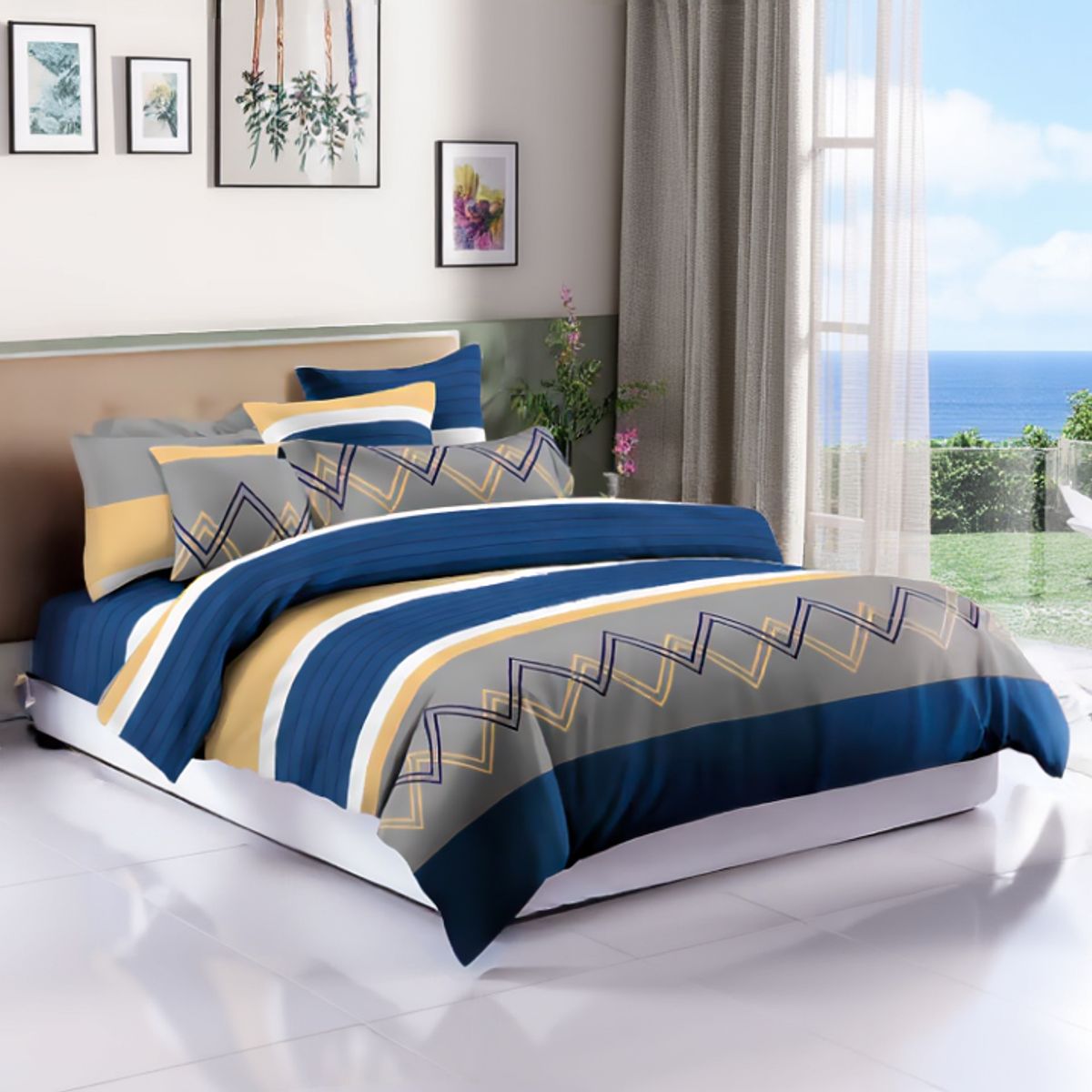 ALTERNATIVE - Ropa De Cama Sabanas 800 Hilos 25plz Diseño Azul Elegante 824