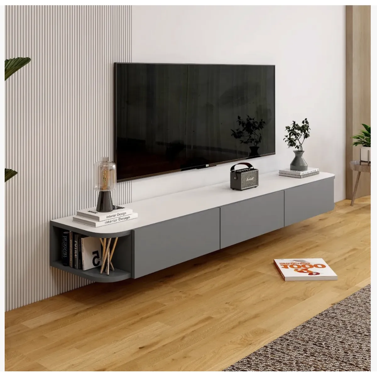 HOMER DESIGN - Rack Tv Flotante 160cm De Ancho 3 Puertas Hecho Melamina DSG024160-W