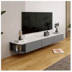 HOMER DESIGN - Rack Tv Flotante 160cm De Ancho 3 Puertas Hecho Melamina DSG024160-W