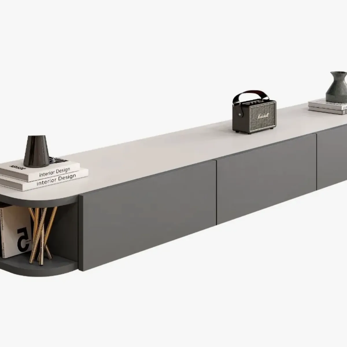 HOMER DESIGN - Rack Tv Flotante 160cm De Ancho 3 Puertas Hecho Melamina DSG024160-W