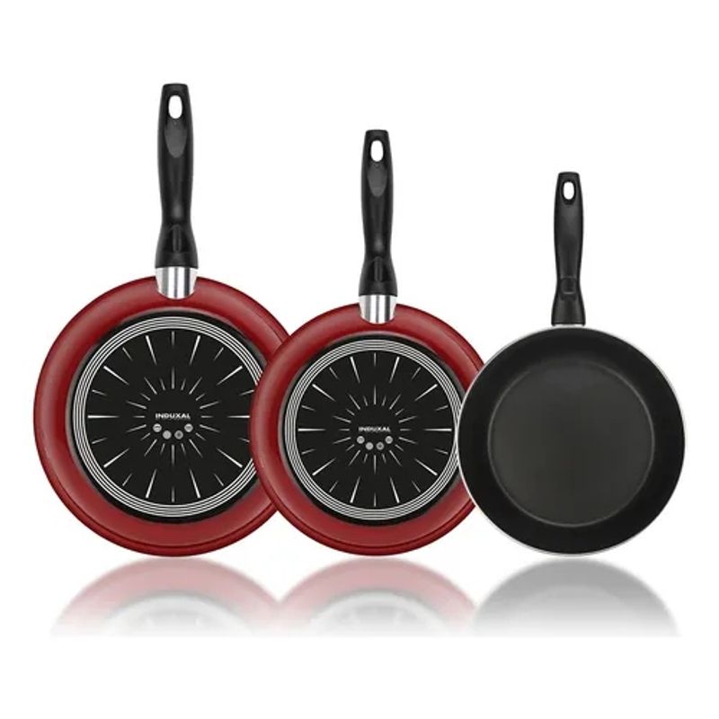 MAGEFESA - Set Juego 3 Sartenes Magefesa Coral Acero 18 20 24 Cm Color Rojo