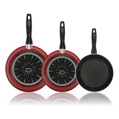 MAGEFESA - Set Juego 3 Sartenes Coral Acero 18 20 24 Cm Color Rojo