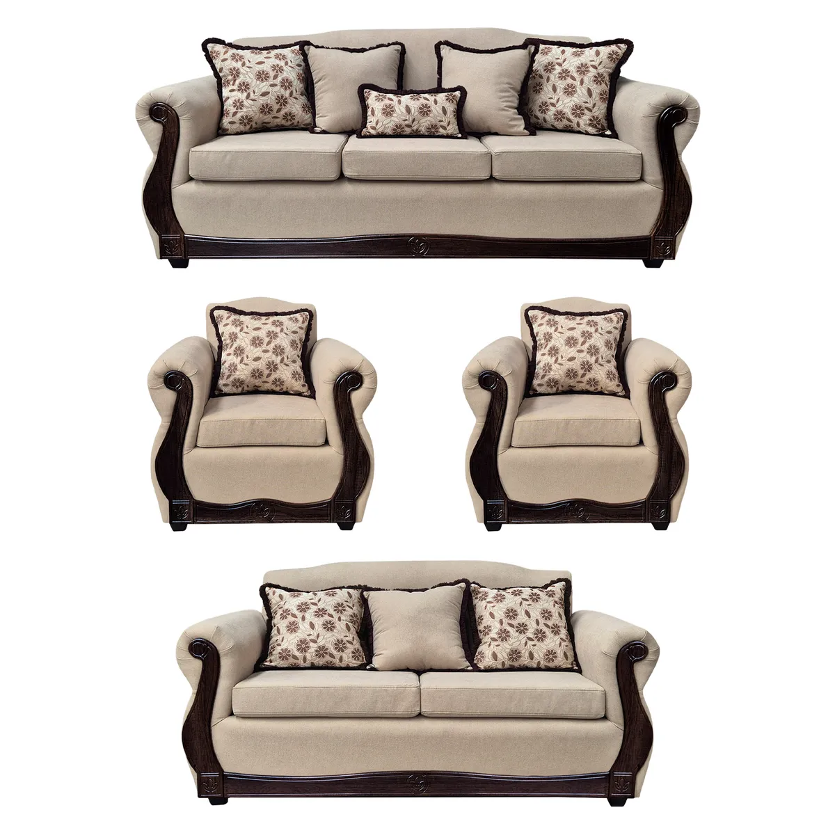 AMERICA DECORA - Living Con Resorte Estructural 9 Cuerpos Santi 4+3+1+1 Chenille Beige