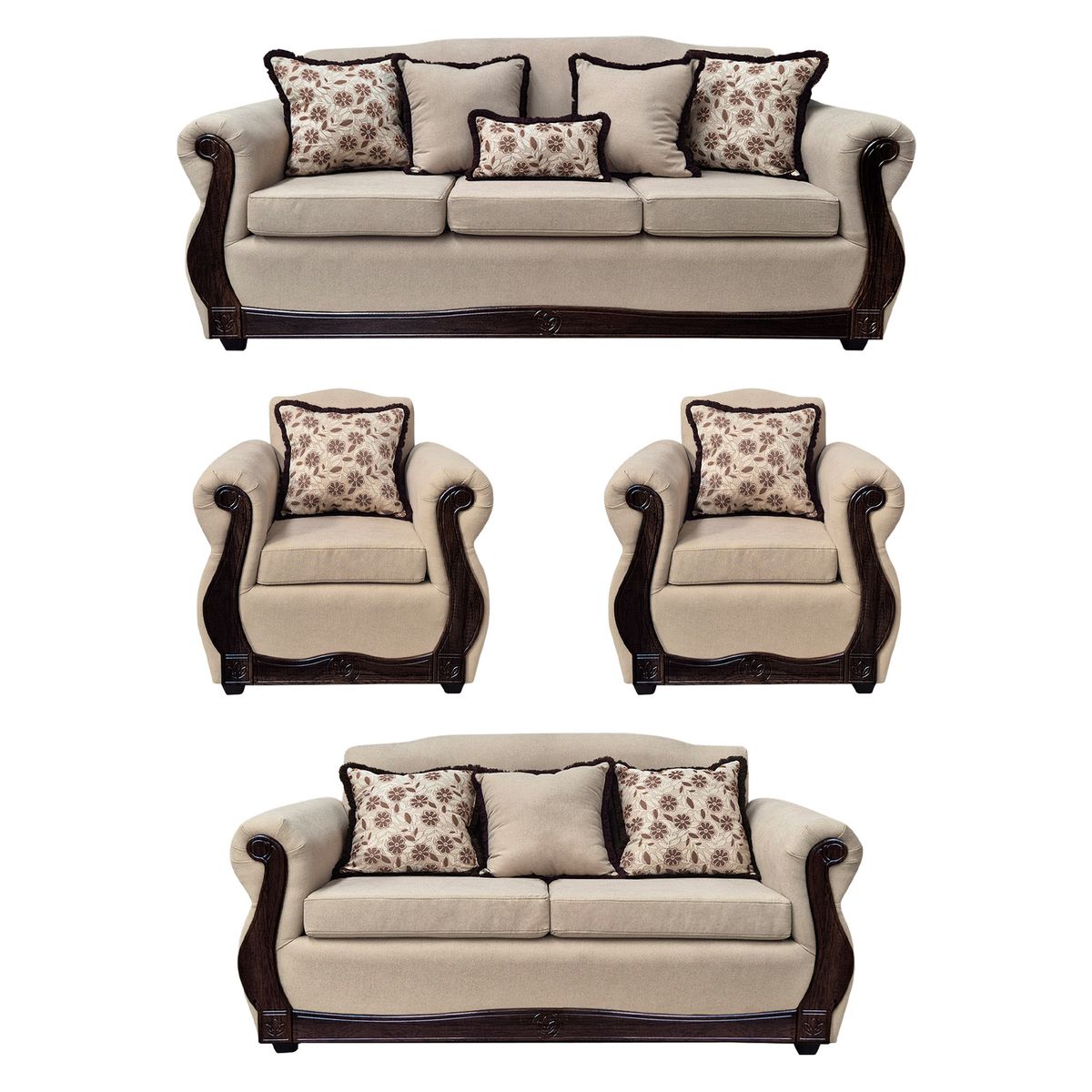 AMERICA DECORA - Living Con Resorte Estructural 9 Cuerpos Santi 4+3+1+1 Chenille Beige