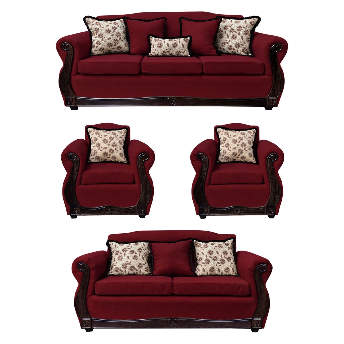 AMERICA DECORA - Living Con Resorte Estructural 9 Cuerpos Santi 4+3+1+1 Chenille Rojo