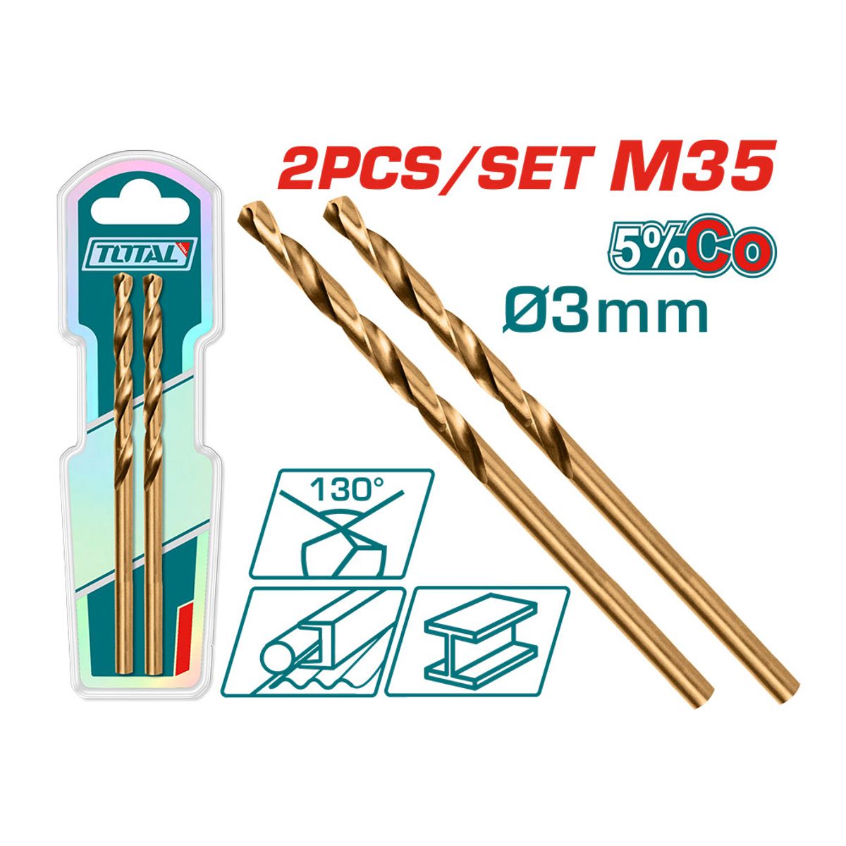 TOTAL TOOLS - Set 2 Brocas HSS-CO M35 Total