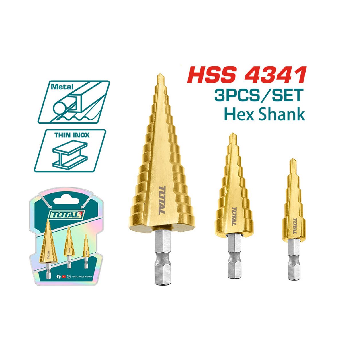 TOTAL TOOLS - Set 3 Brocas HSS Escalonadas Total