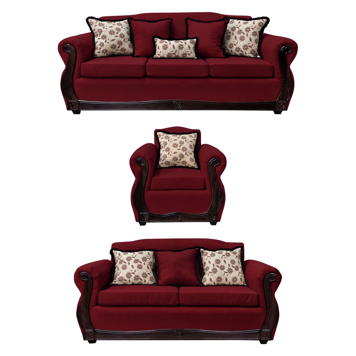 AMERICA DECORA - Living Con Resorte Estructural 8 Cuerpos 4+3+1 Gran Santi Chenille Rojo