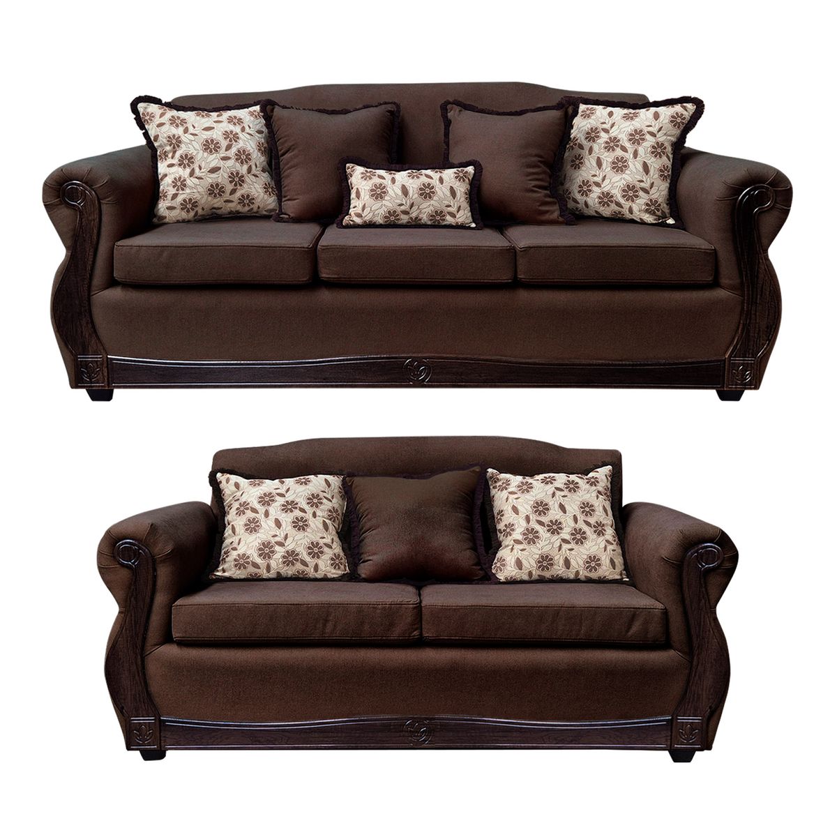 AMERICA DECORA - Living Con Resorte Estructural 7 Cuerpos 4+3 Gran Santi Chenille Café Oscuro