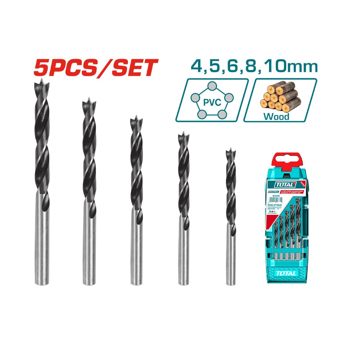 TOTAL TOOLS - Set 5 Brocas para Madera Total