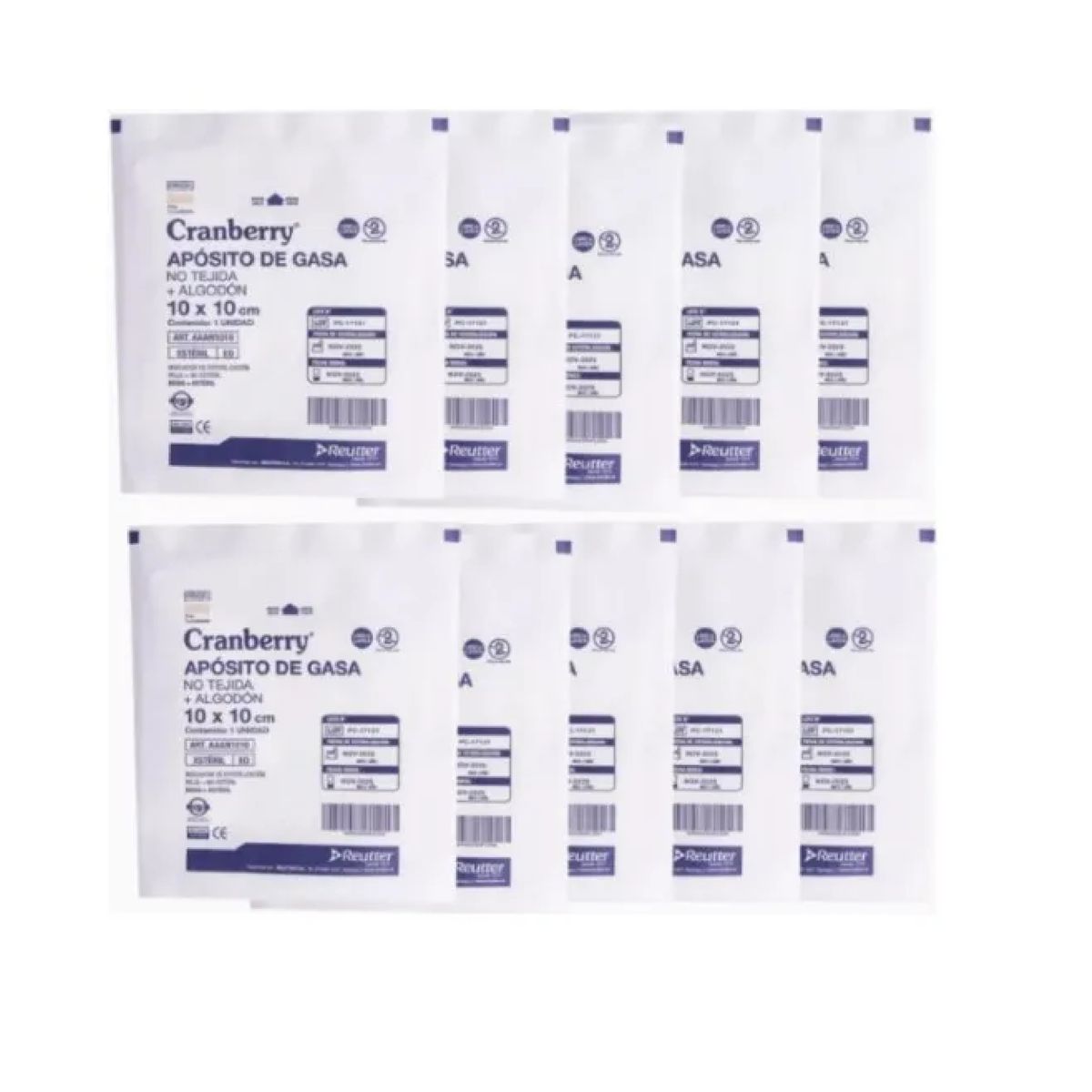 CRANBERRY - Aposito De Gasa + Algodon No Tejida 10 X 10 Cm Bolsa X 10 Un