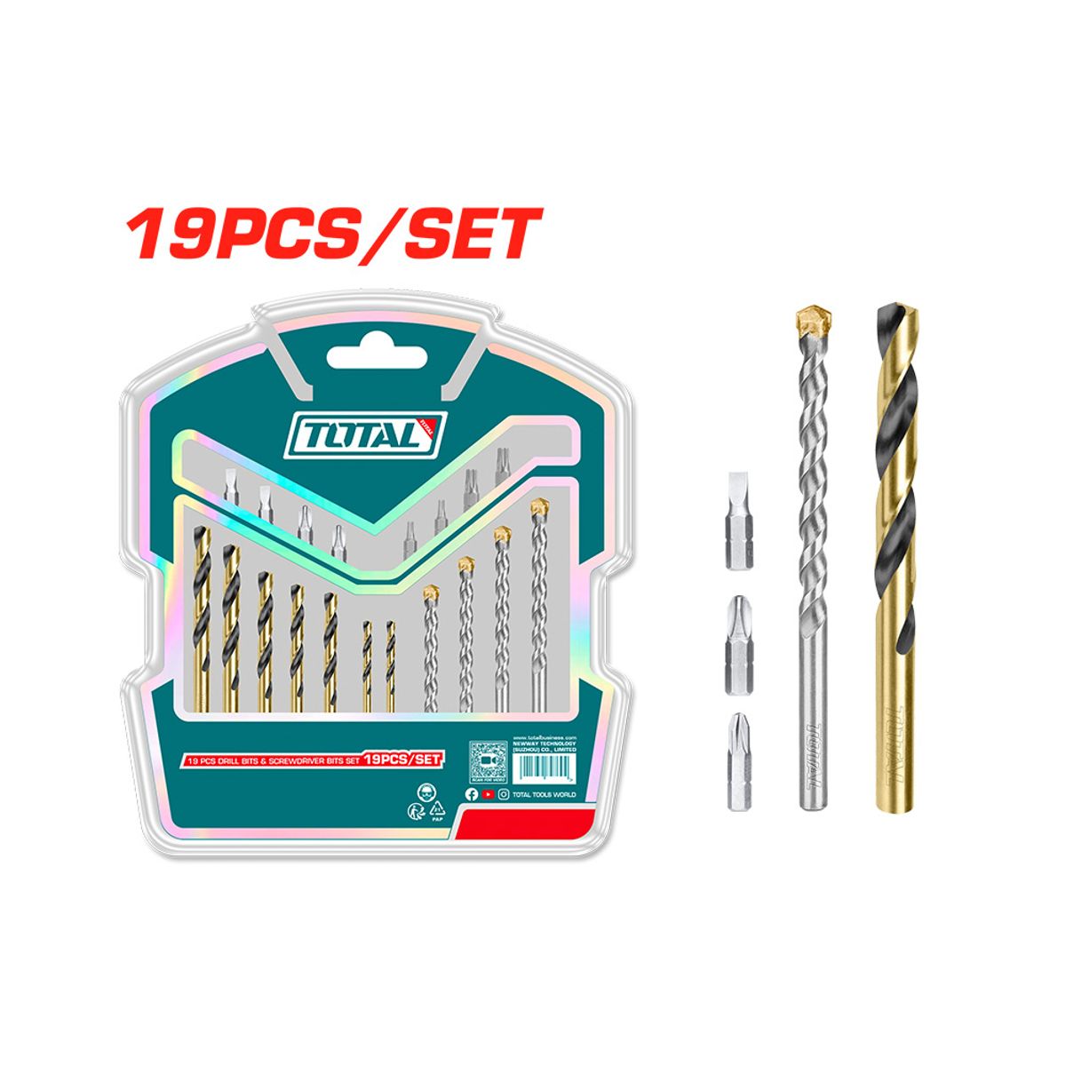 TOTAL TOOLS - Set 19 piezas Brocas y puntas para Taladro  Total