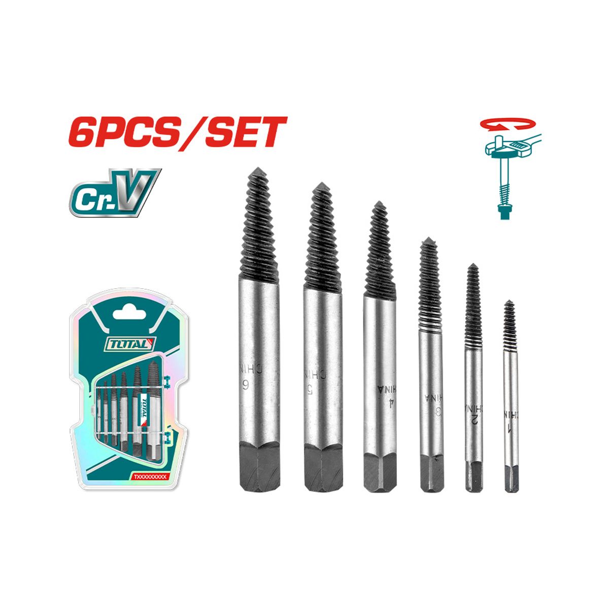 TOTAL TOOLS - Set 6 Piezas de Extractores de tornillos Total