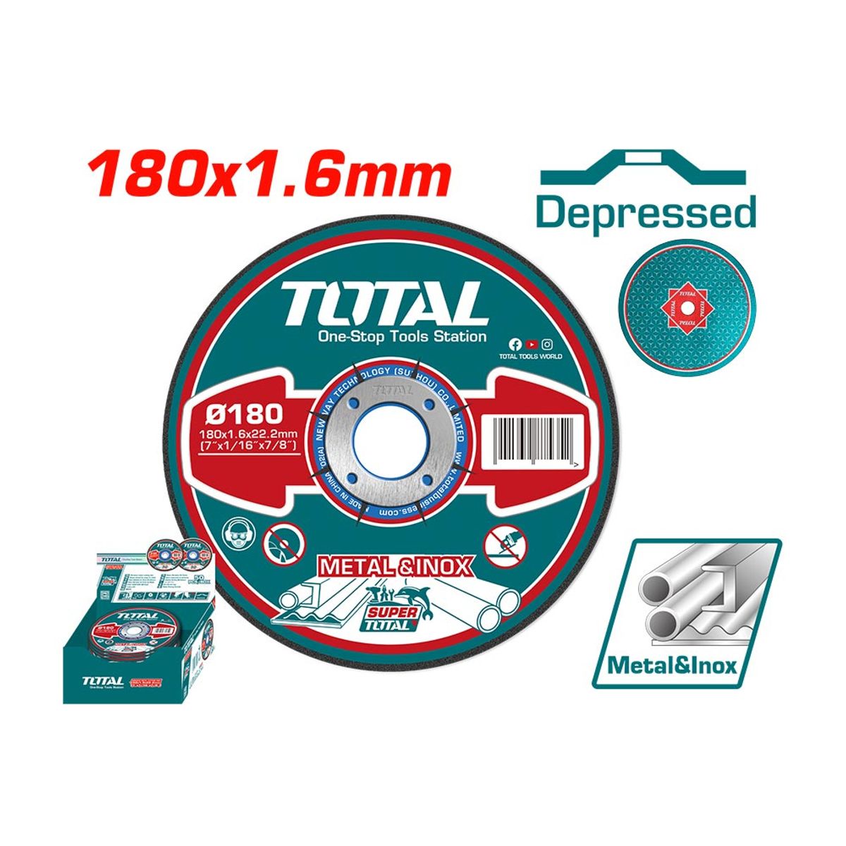 TOTAL TOOLS - Disco Abrasivo Corte Metal 180x16mm Total