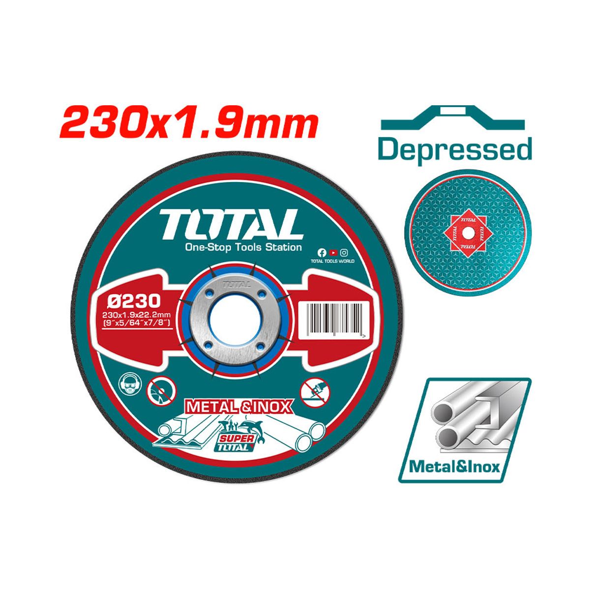 TOTAL TOOLS - Disco Abrasivo Corte Metal 230x19mm Total