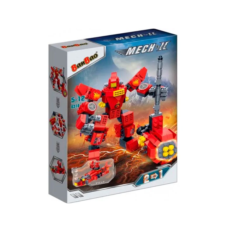 BANBAO - Set de Bloques Robot Merch II Rojo 2 en 1 351 Piezas BanBao