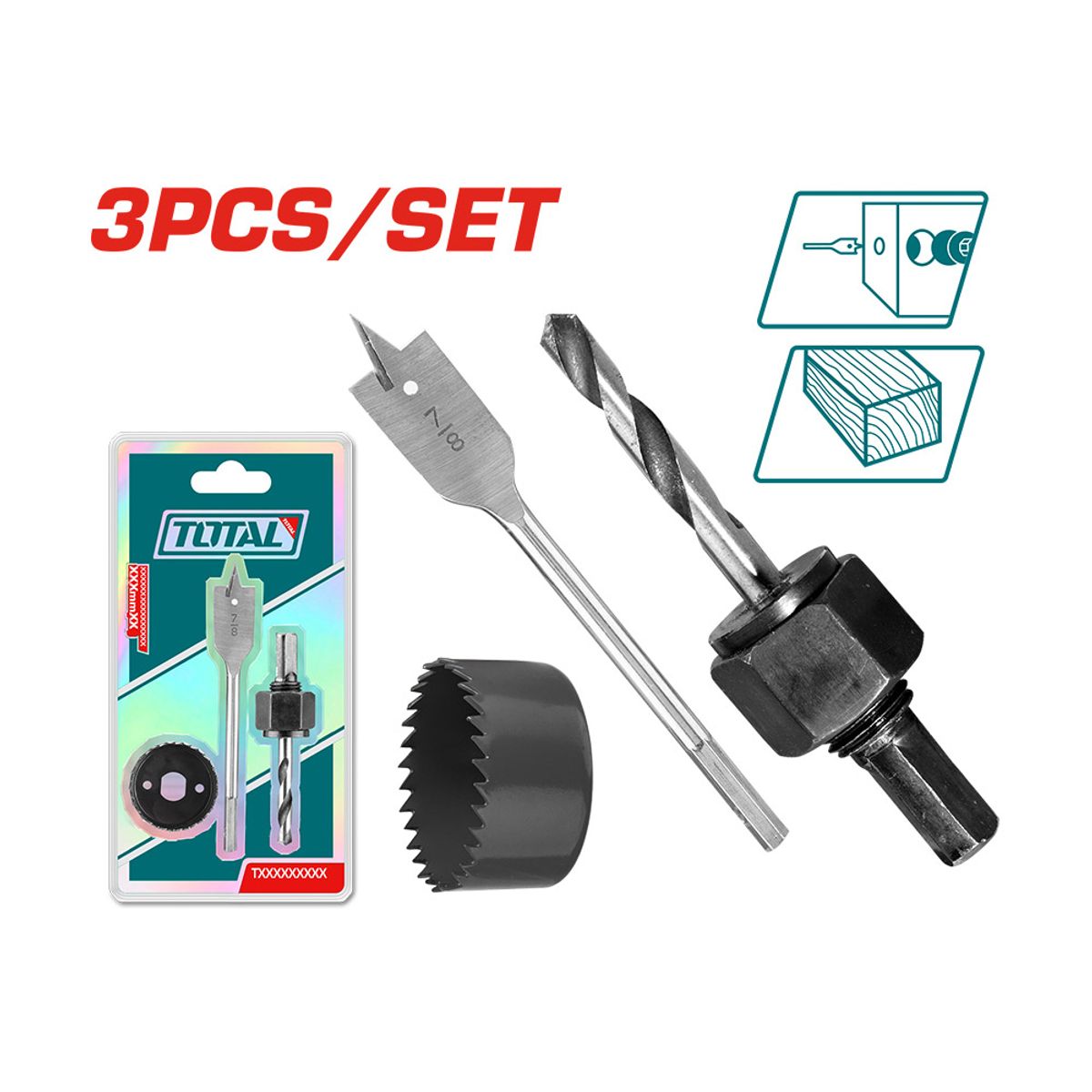 TOTAL TOOLS - Set de Sierras 3 piezas para instalación de Cerradura Total